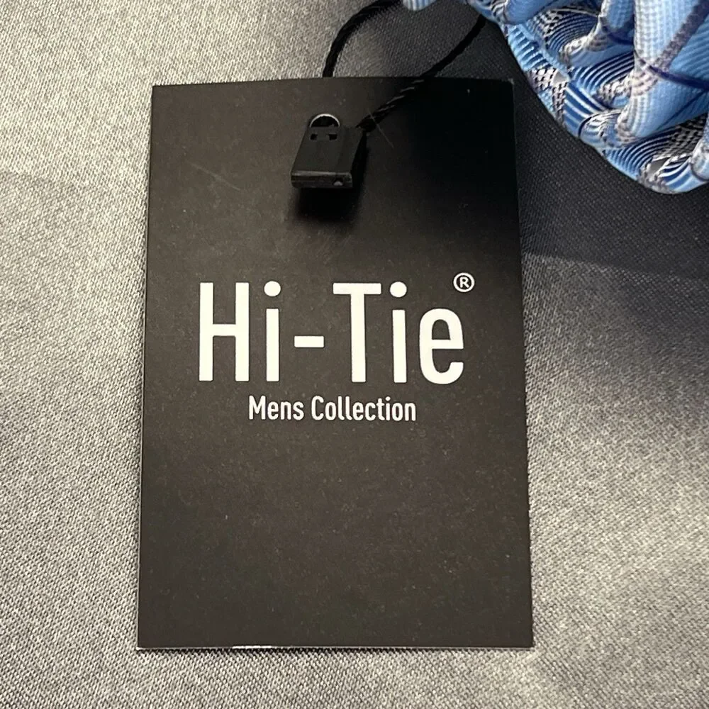 Hi-Tie Men’s 100% Silk Tie Handkerchief‎ Set Geometric Blue Silver Wedding Dance